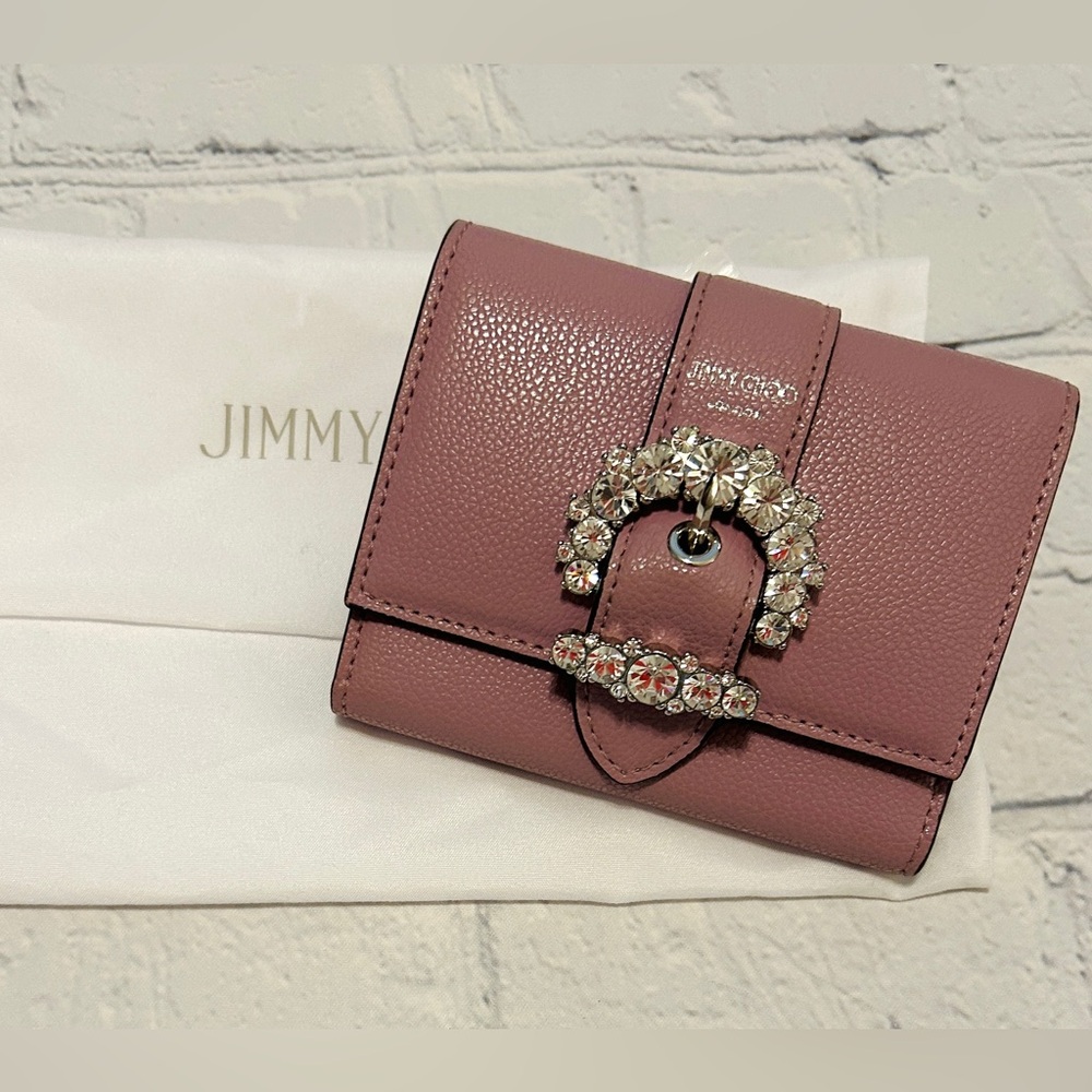 Jimmy Choo Calfskin Crystal Cheri Compact Wallet (EUC - Purple / Mauve)